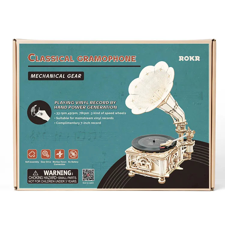 Drveni konstruktor - RK010e - Gramofon klasični (ručni mehanizam, 424 dela)